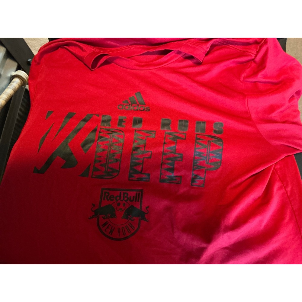 Adidas New York Red Bulls Red Runs Deep Long Sleeve Shirt Mens Small AEROREADY